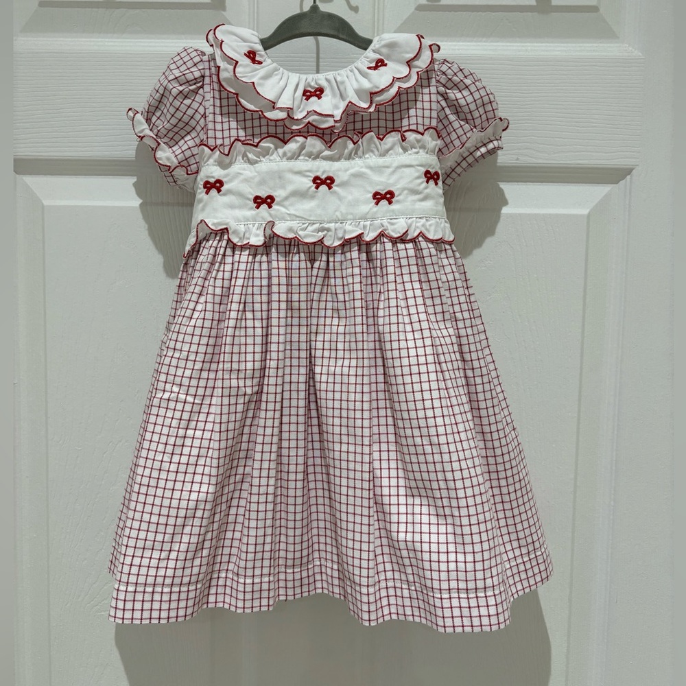 SAL & PIMENTA RED WINDOWPANE EMBROIDERED DRESS size 2T